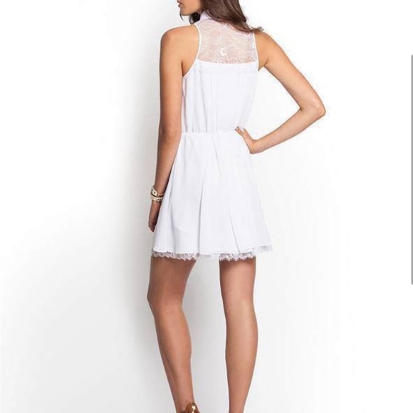 NWT! Guess Preppy Collard White Pleated Sleeveless Shirt Dress w/ Lace in Medium - Picture 2 of 14